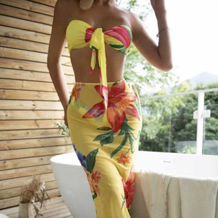 Printed Bikini Sexy Swimsuit Women's Three-piece Set Tulle Skirt-Women's Outerwear 2023-Zishirts