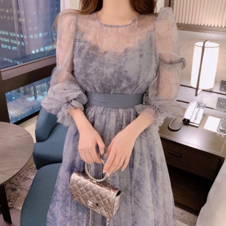 Women's Elegance Retro Puff Sleeve Long Sleeve Dress-Lady Dresses-Zishirts