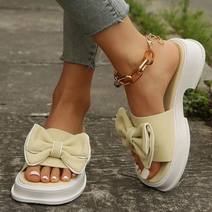 Muffin Platform Bow Slippers With Soft Bottom-Womens Footwear-Zishirts