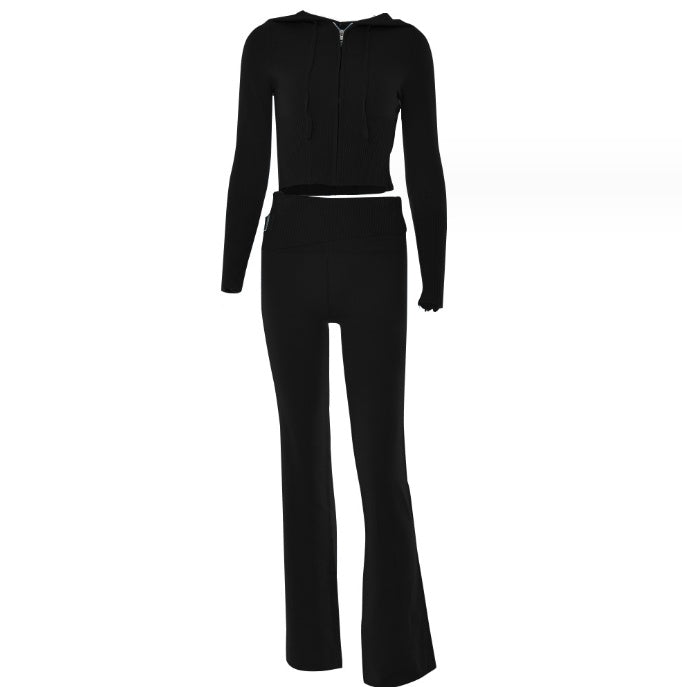 Hoodie Suit Women Leisure Sexy Zip Long Sleeve Sweater And High Waist Long Pants Set-Womens 2024 March-Zishirts