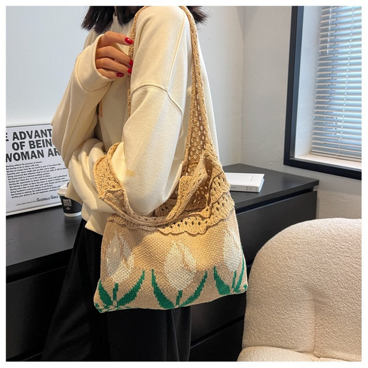 Flower Tulip Vintage Knitted Shoulder Bag-Women's Bags-Zishirts