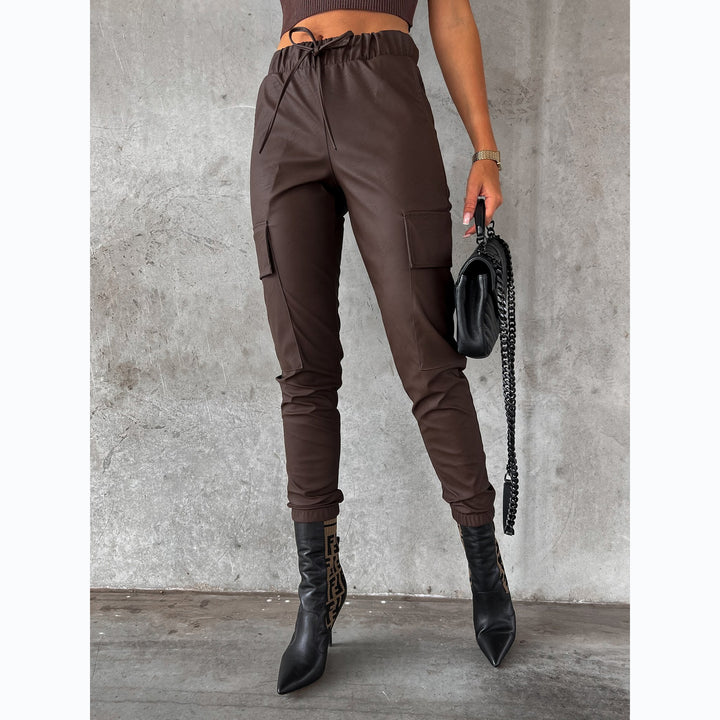 Women's Waist-tight Street Tether Leather Pants-Suits & Sets-Zishirts