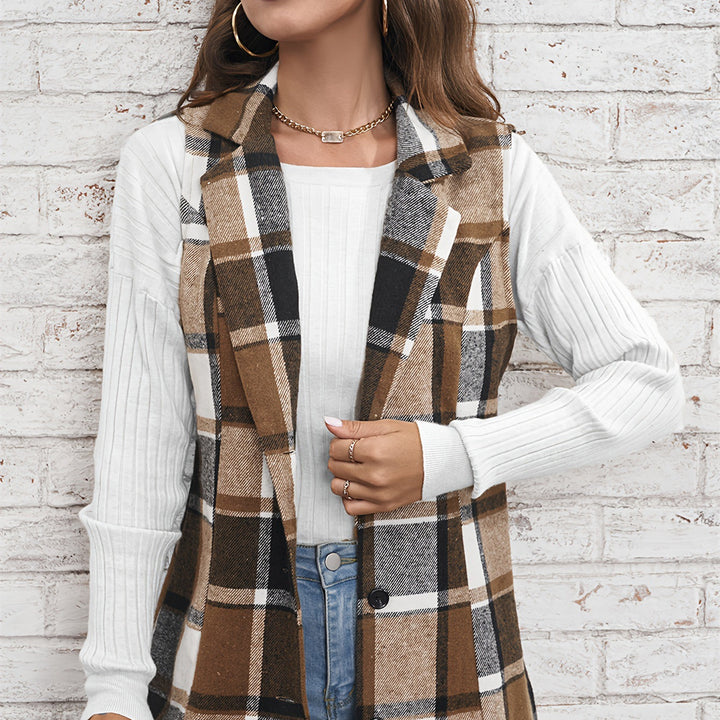 Fashion Women's Wear Lapel Suit Vest Plaid Coat-Women's Outerwear 2023-Zishirts