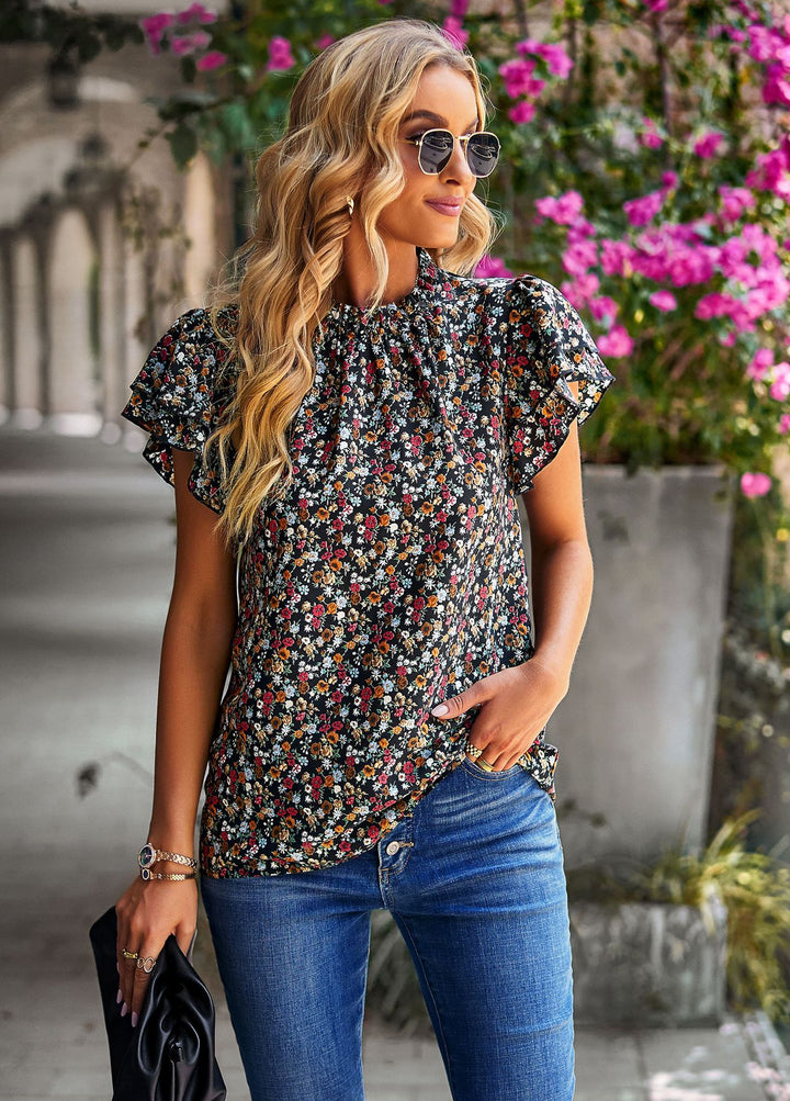 Women's Loose Casual Top Floral Round Neck Shirt-Blouses & Shirts-Zishirts