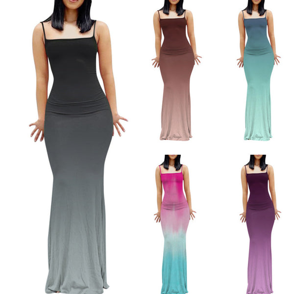 Women's Fashion Casual Slim Digital Printing Long Dress