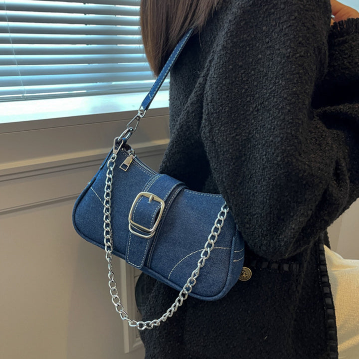 Denim Shoulder Bags Women's Fashion Chains Handbag Crossbody Bags Small Square Armpit Bag-Women's Bags-Zishirts