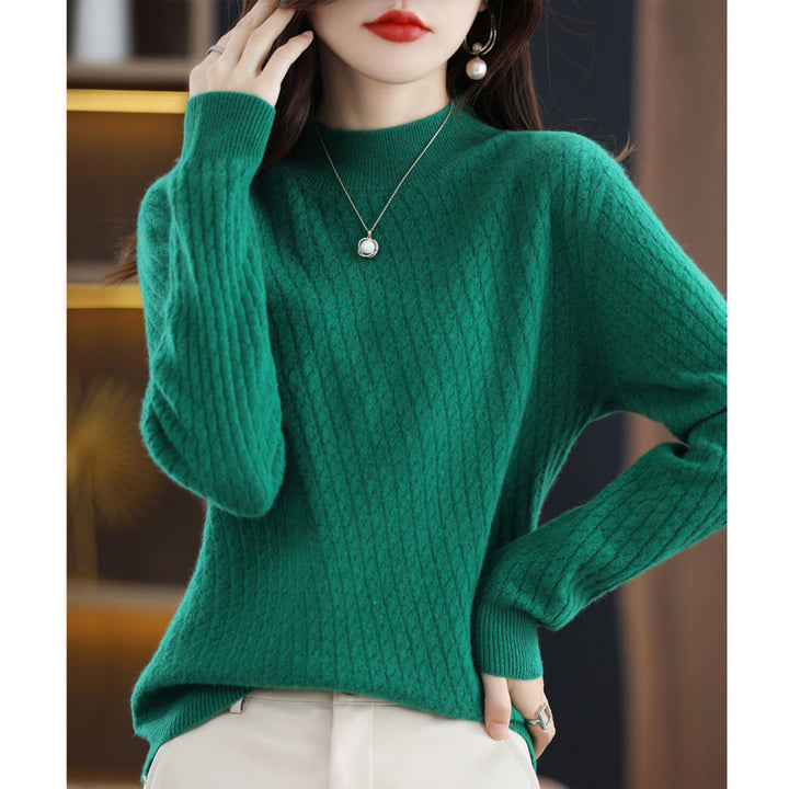 100 Pure Wool Women's Half Turtleneck Knitted Bottoming Shirt Sweater-Sweaters-Zishirts