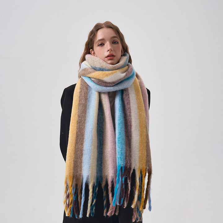 Rainbow Color-blocking Striped Scarf Winter Korean Style-Scarves & Wraps-Zishirts