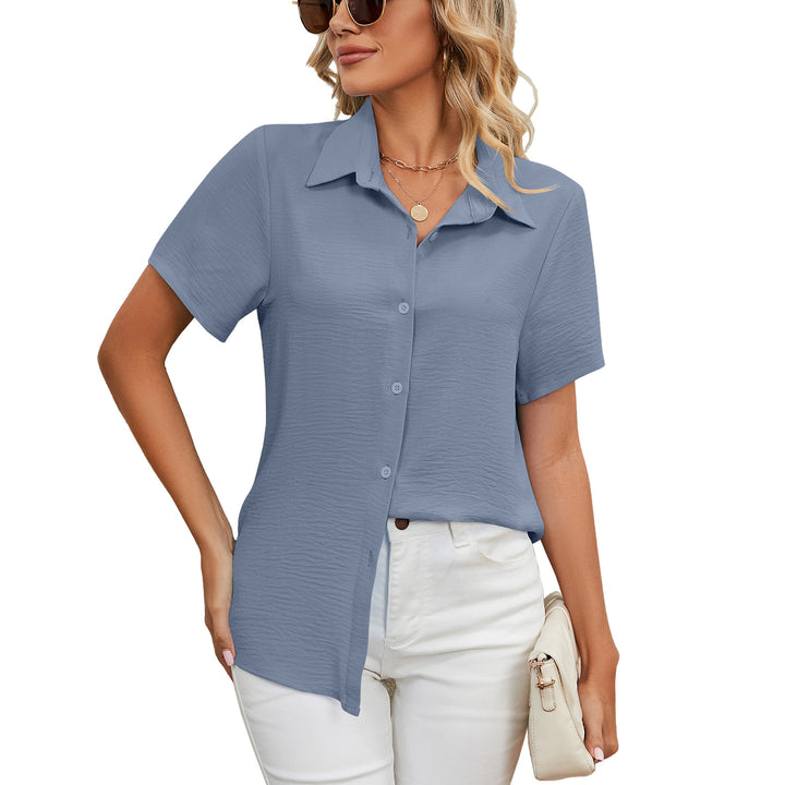 Women's Summer Anti-wrinkle V-neck Casual Loose Solid Color Shirt Top-Blouses & Shirts-Zishirts