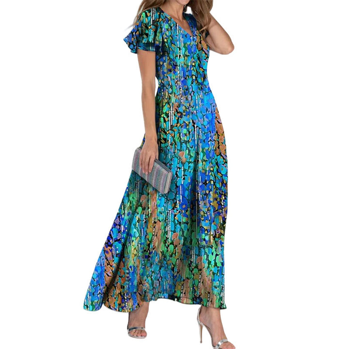 Women's Short Sleeve Printed Chiffon Dress-Lady Dresses-Zishirts