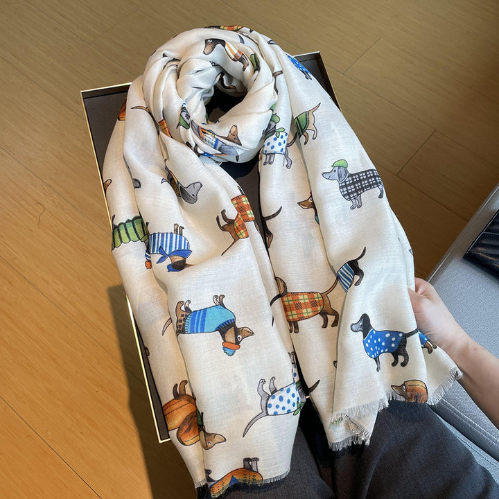 Women's Fashion Dog Pattern Warm Long Scarf-Scarves & Wraps-Zishirts