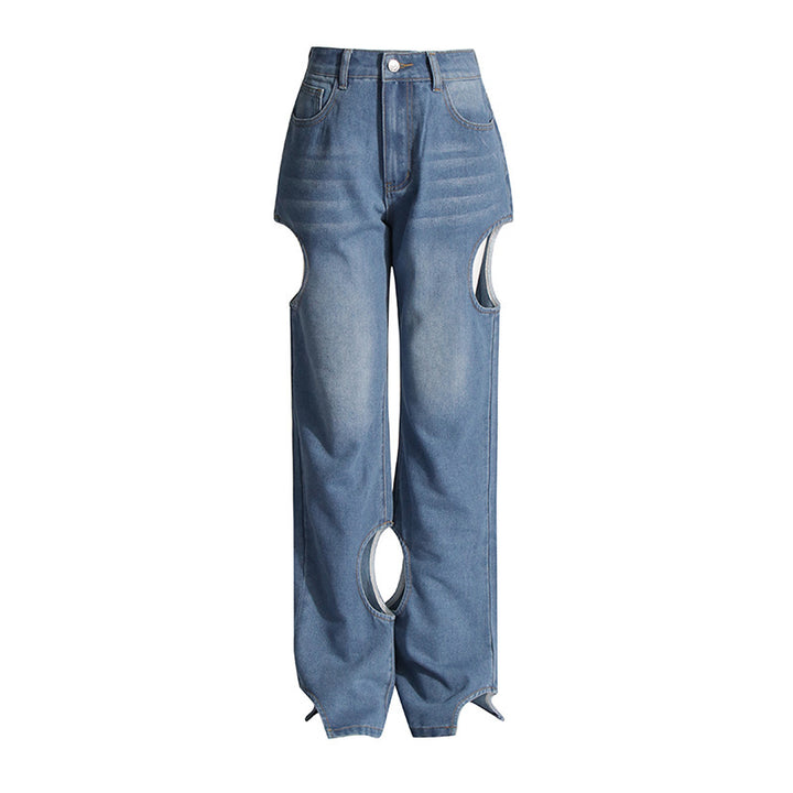 Fashion Casual High-grade Straight-leg Pants High Waist Hollow Design-Woman Jeans-Zishirts