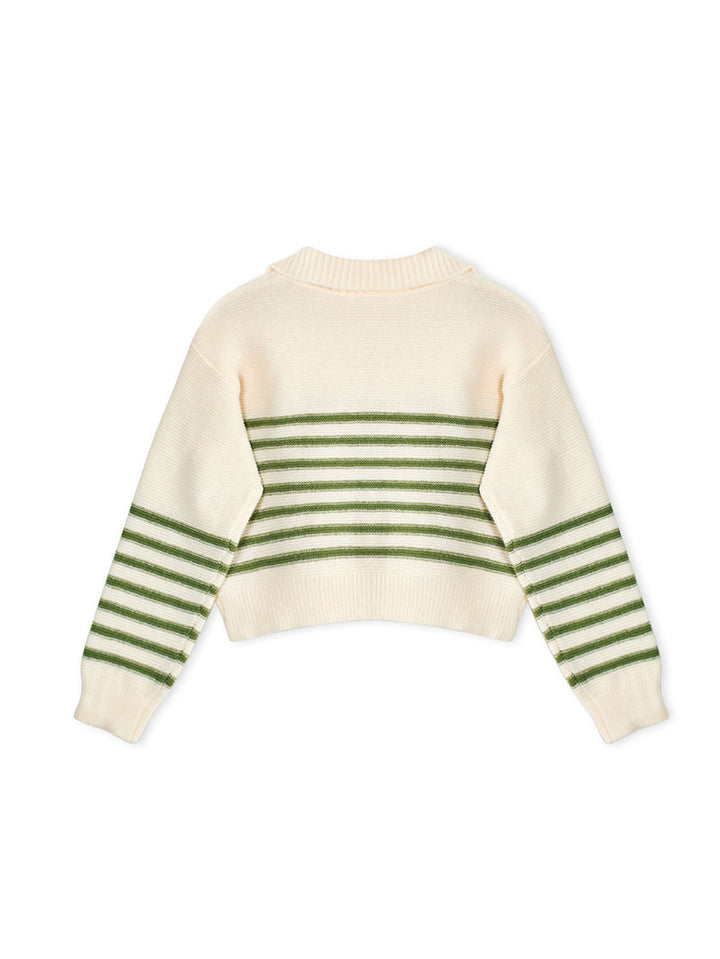 Women's Loose Casual Striped Lace-up Sweater-Sweaters-Zishirts