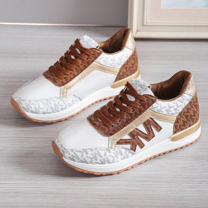 Women's Fashion Casual Printing Lace Up Round Toe Color Matching Running Shoes-Womens Footwear-Zishirts