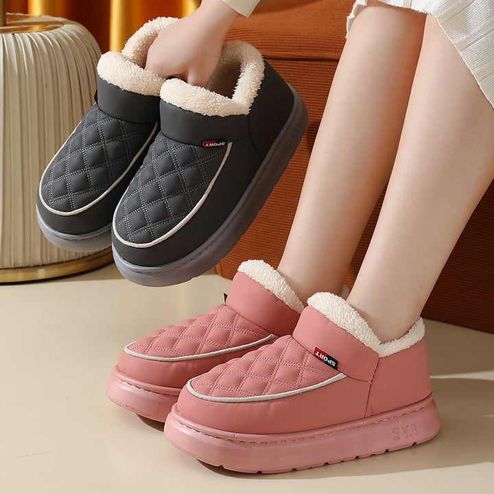 Winter Plush Cotton Shoes Warm Thick-bottom Waterproof Home Slippers All-match Indoor Outdoor Garden Shoes For Women-Womens Footwear-Zishirts