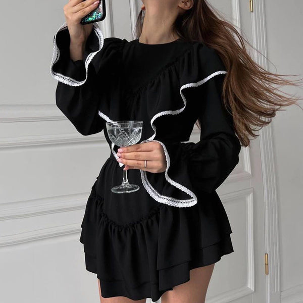 Women's Graceful And Fashionable Bell Sleeve Ruffle Dress-Lady Dresses-Zishirts