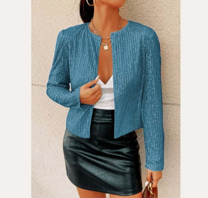 Fashion Colorblock Sequins Short Casual Jacket-Women's Outerwear 2023-Zishirts