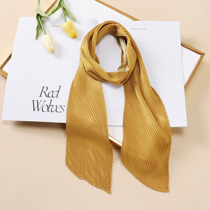 Color Blocking Small Ribbon Scarf Women's Pleated Hair Band-Scarves & Wraps-Zishirts