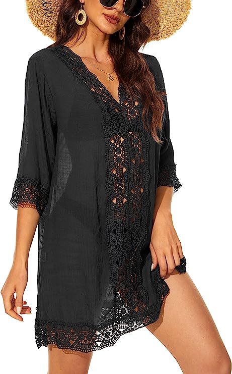 Summer Fashion Casual V-neck Lace Sun Protective Blouse Beach Dress-Suits & Sets-Zishirts