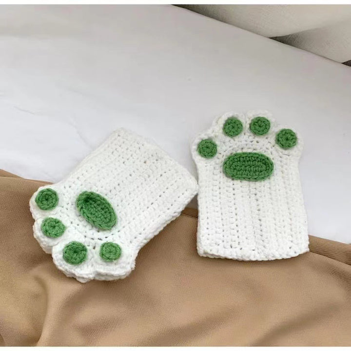 Cat's Paw Gloves Handmade Wool Woven Half Finger Finished Cute Warm Winter Gift For Girlfriend-Women's Outerwear 2023-Zishirts