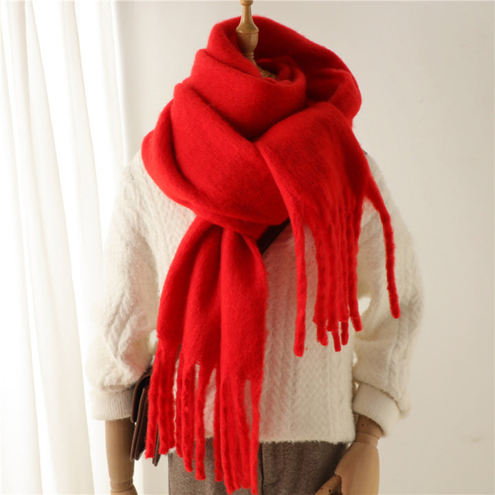 Solid Color Versatile Winter Warm Extended Tassel Scarf-Scarves & Wraps-Zishirts