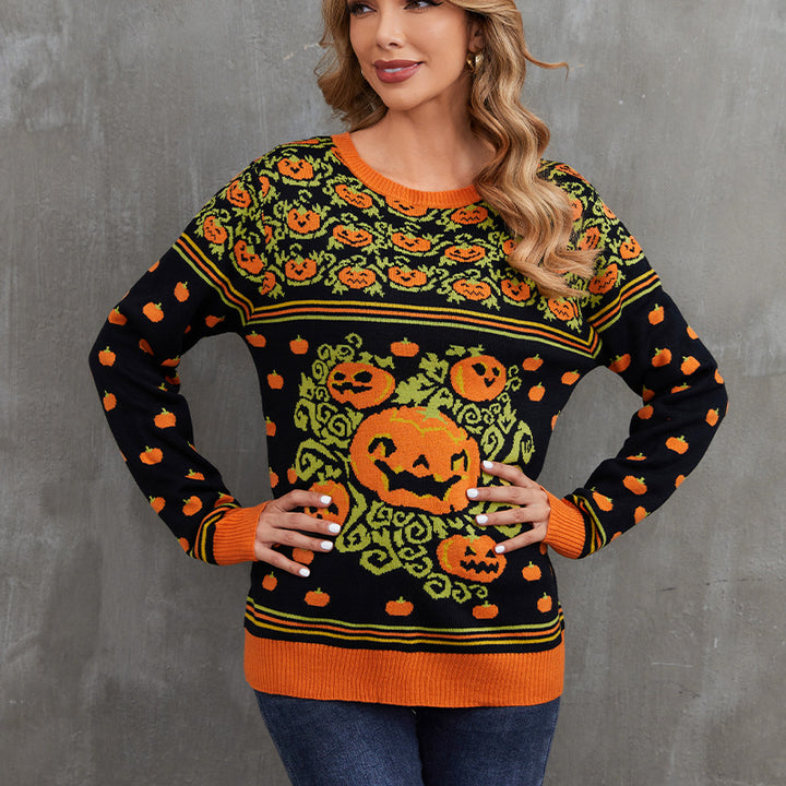 Sweater Women's Halloween Cozy Cartoon Jacquard Sweater-Sweaters-Zishirts