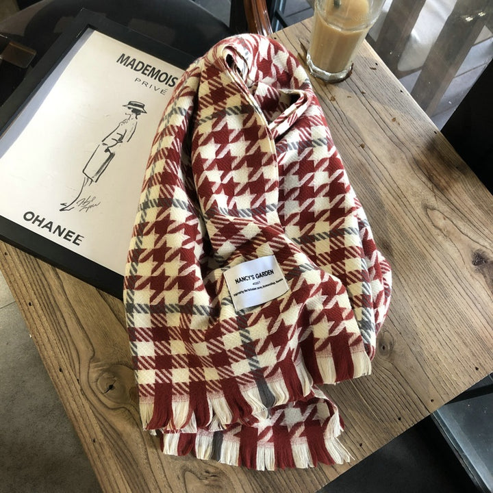 Thousand-bird Check Long Knit Scarf-Scarves & Wraps-Zishirts