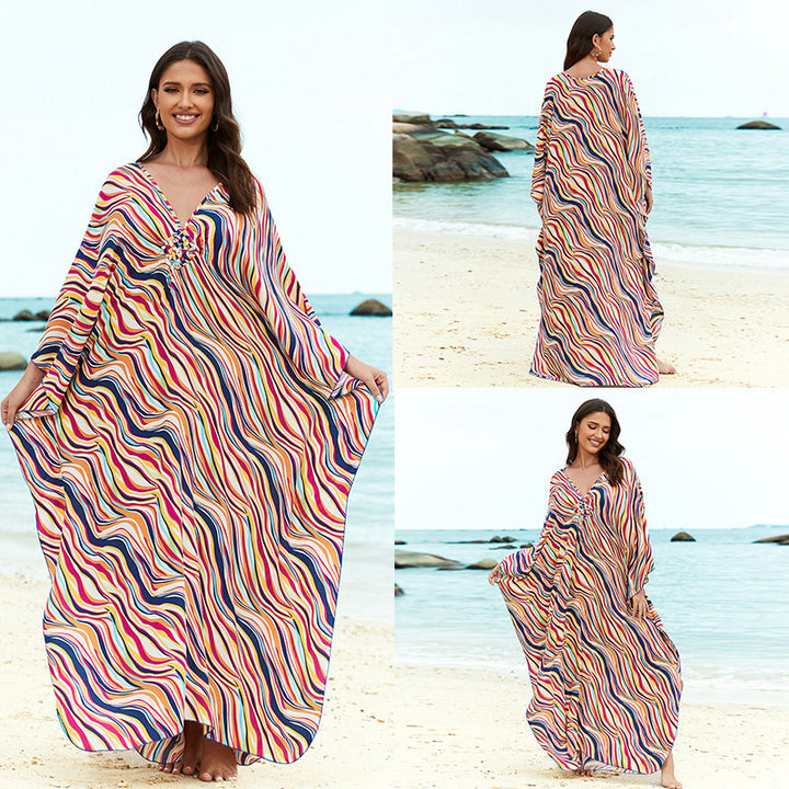 Cotton Beach Cover-up Vacation Sun Protection Long Dress-Womens 2024 March-Zishirts