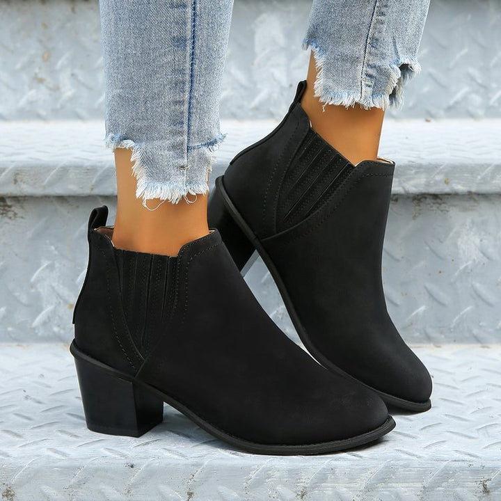 European And American Plus Size Pointed Chunky Heel Martin Boots Women-Womens Footwear-Zishirts