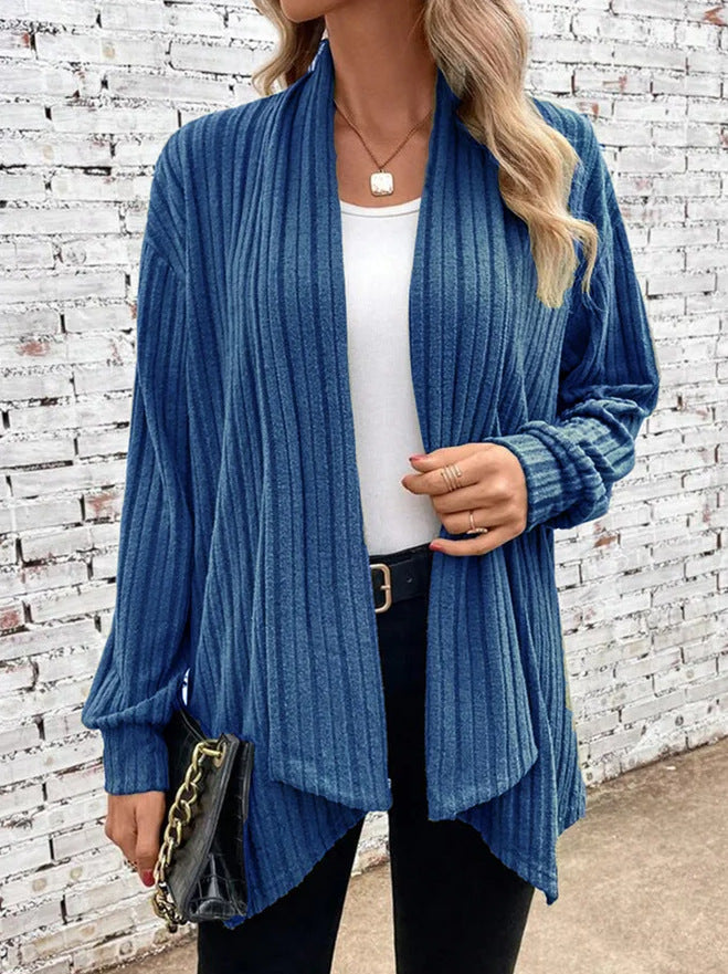 Scarf Collar Cardigan Long Sleeved Loose Knit Jacket-Sweaters-Zishirts