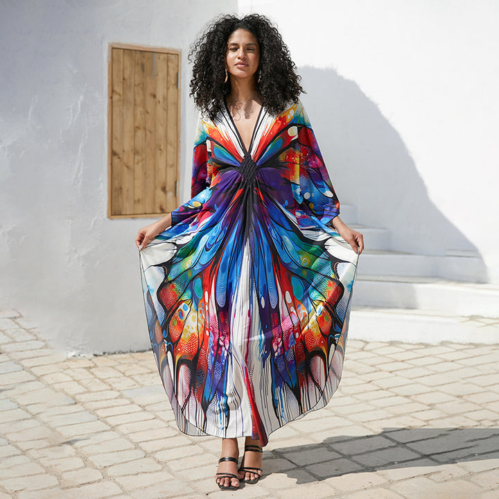 Print Holiday Loose Plus Size Robe Beach Cover-up Dress-Womens 2024 March-Zishirts