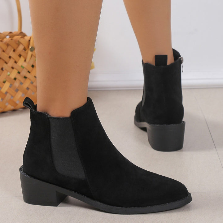 Women's Fashion Ankle Boots With Side Zipper Chunky Heel Boots Slip On Comfortable Solid Color Shoes-Womens Footwear-Zishirts