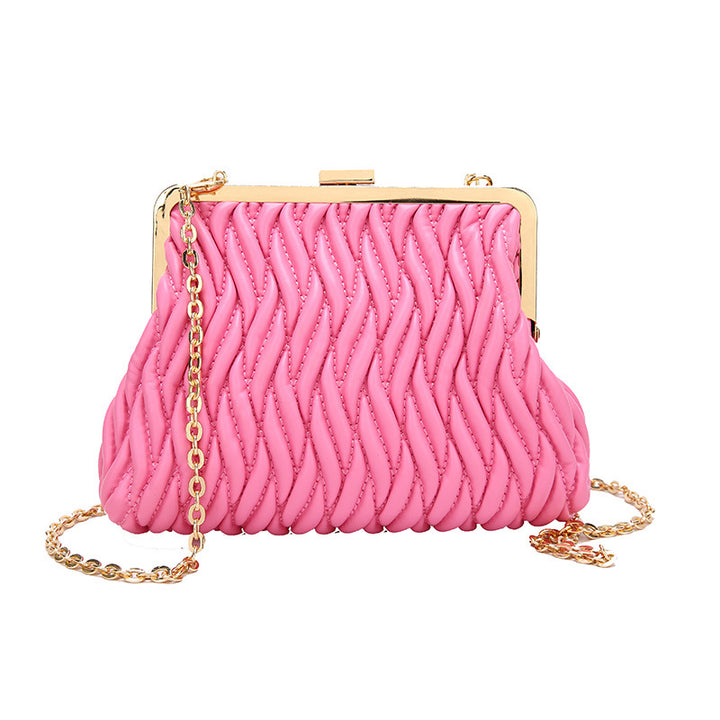 Chain Shoulder Texture Lock Pleated Handbag-Women's Bags-Zishirts