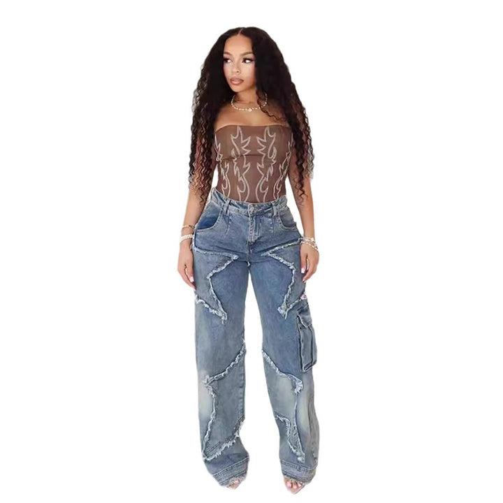 XINGX Fringed Burr Loose Straight Casual Pants-Woman Jeans-Zishirts