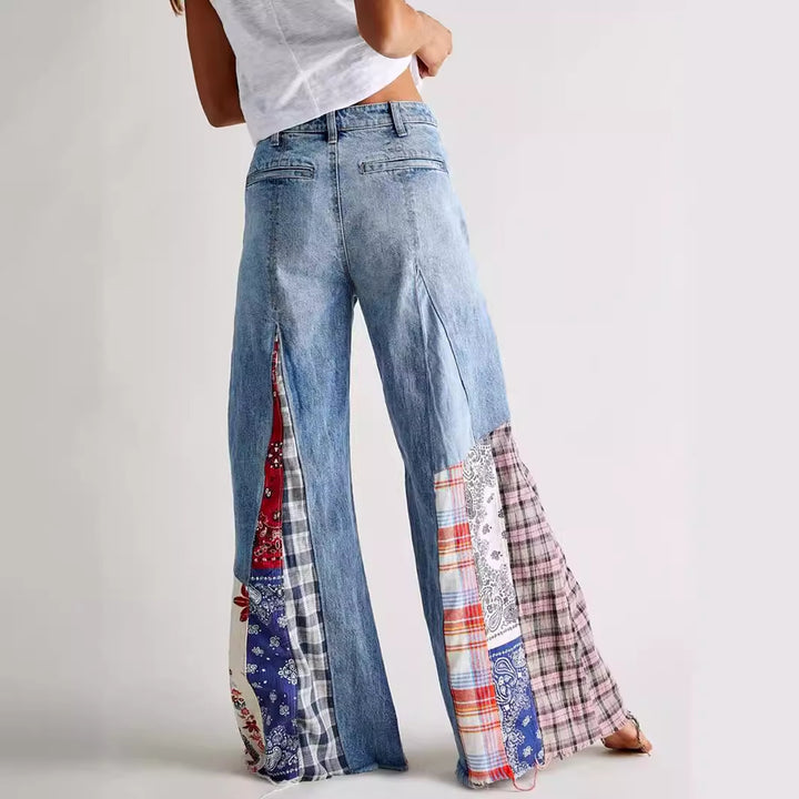 Retro Denim Stitching Button High Waist Wide Leg Jeans-Woman Jeans-Zishirts