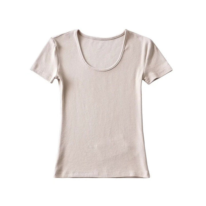 Women's Solid Color Round Neck Pullover Short Sleeve T-shirt-Womens 2024 March-Zishirts