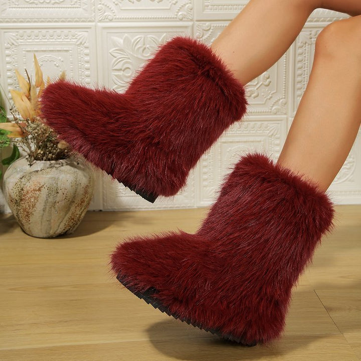 Fashion Long Plush Snow Boots Winter Warm Mid-tube Furry Cotton Shoes For Women Short Boot-Womens Footwear-Zishirts