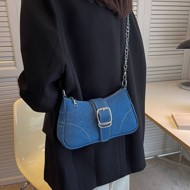 Denim Shoulder Bags Women's Fashion Chains Handbag Crossbody Bags Small Square Armpit Bag-Women's Bags-Zishirts