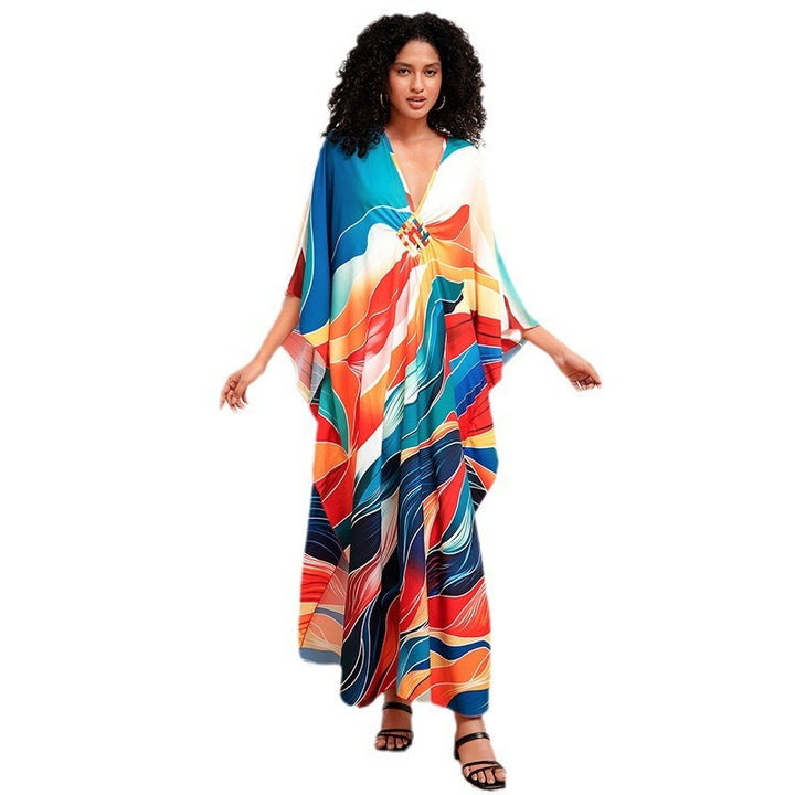 Print Holiday Loose Plus Size Robe Beach Cover-up Dress-Womens 2024 March-Zishirts