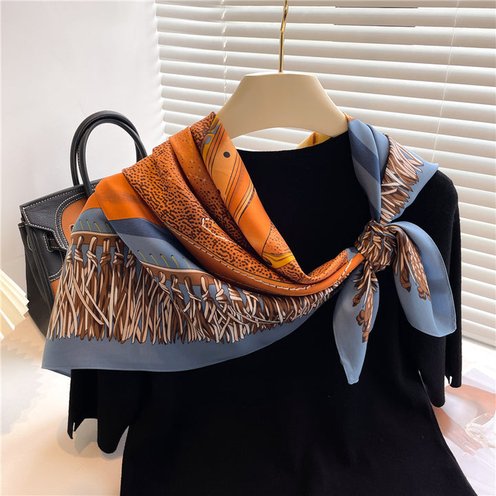 Fashion Luxury Silk Scarf Color Block Printed Twill Silk Large Kerchief-Scarves & Wraps-Zishirts