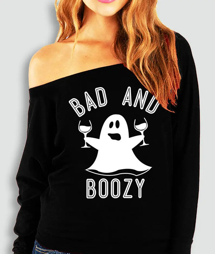 Halloween Printed Off-the-shoulder Off-neck European And American T-shirt-Blouses & Shirts-Zishirts