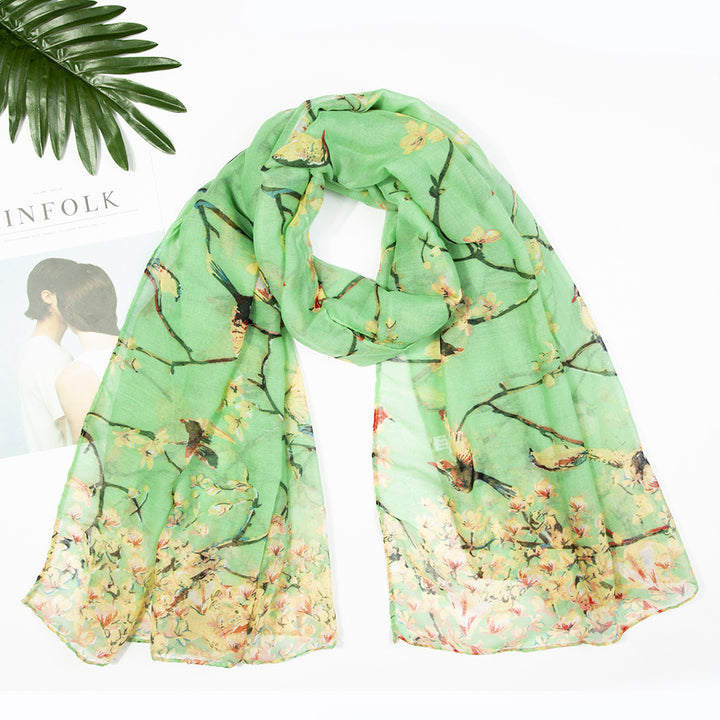 Yarn Branches Bird Magpie Print Paris Scarf-Scarves & Wraps-Zishirts