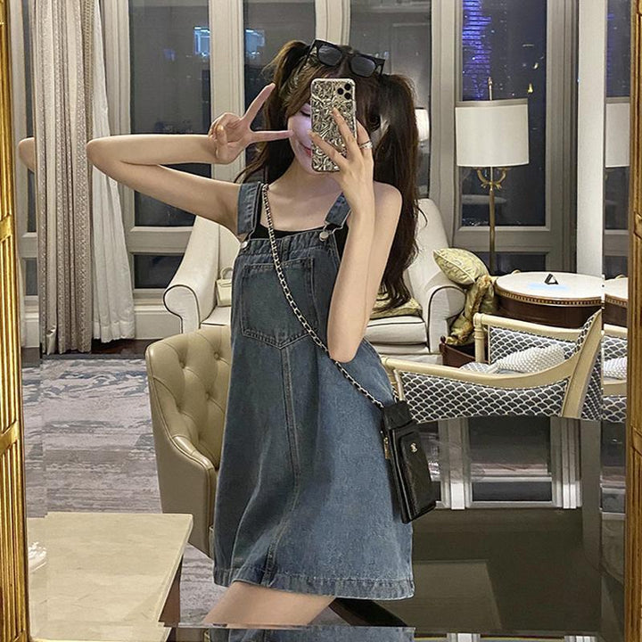 Denim Suspender Skirt Women's Clothing Spring And Autumn Student Small-Women's Outerwear 2023-Zishirts