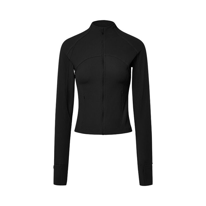 Vertical Rib High Elastic Tight Yoga Jacket Zipper Short Jacket-Women's Outerwear 2023-Zishirts