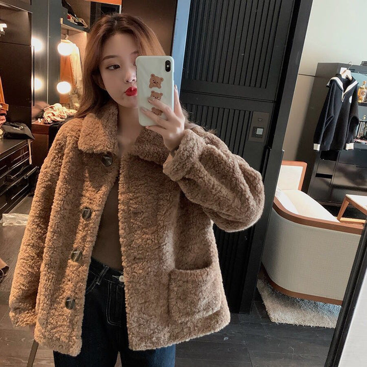 Berber Fleece Coat Women's Autumn And Winter New Loose Long-sleeved Thickened Short Korean Style All-matching-Women's Outerwear 2023-Zishirts