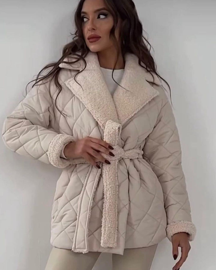 Winter Lapel Plaid Coat Fashion All-match Waist-tied Design Coat For Women Outwear Clothing-Jackets-Zishirts