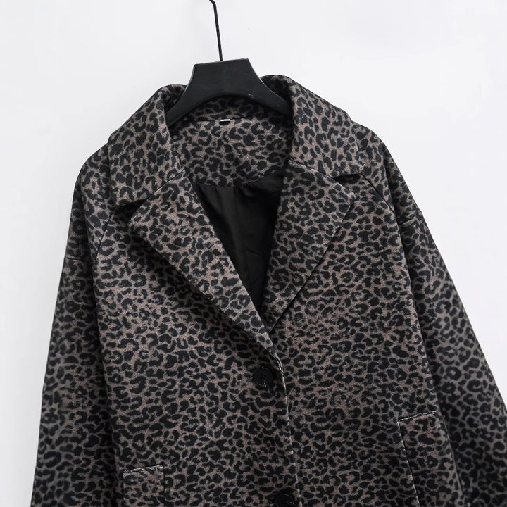 Women's Loose Blended Animal Print Coat-Jackets-Zishirts