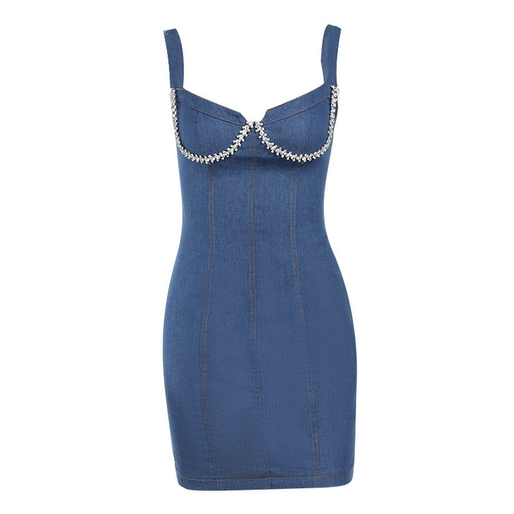 Women's Fashion Personality Denim Sling Dress-Womens 2024 March-Zishirts