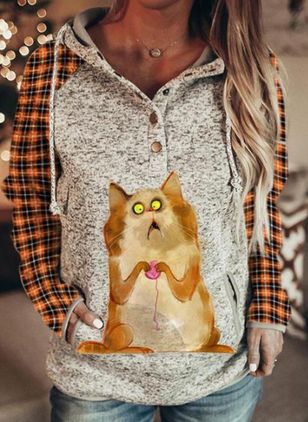 Retro Animal Nature Abstract Printing Brown Button Hoodie-Women's Outerwear 2023-Zishirts