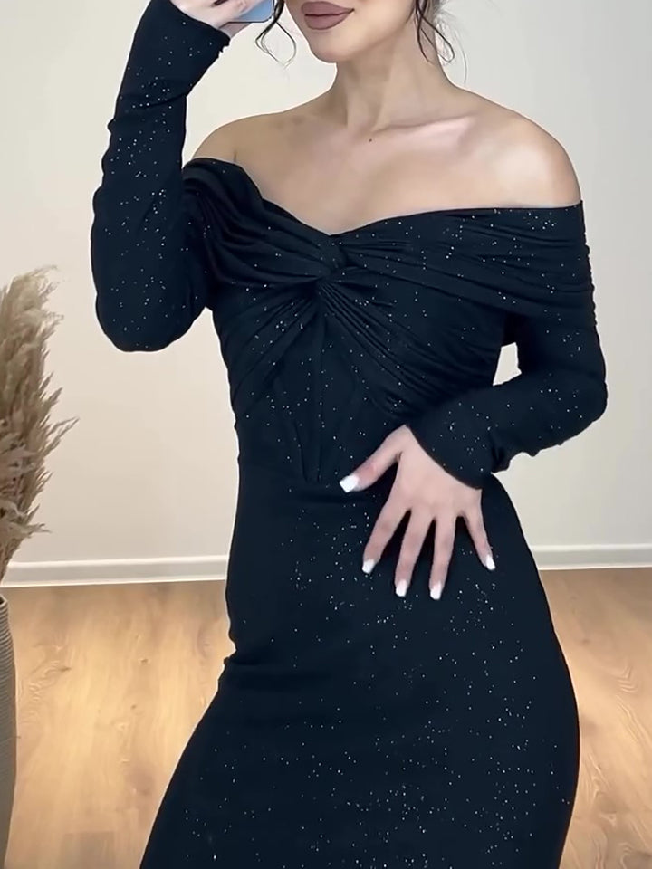 Elegant Off-shoulder Twist Glitter Dress-Lady Dresses-Zishirts